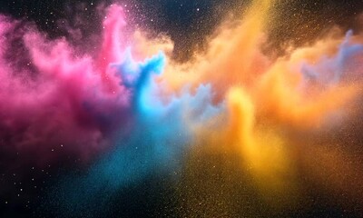 Wall Mural - A vibrant cosmic scene filled with colorful clouds and sparkling particles.