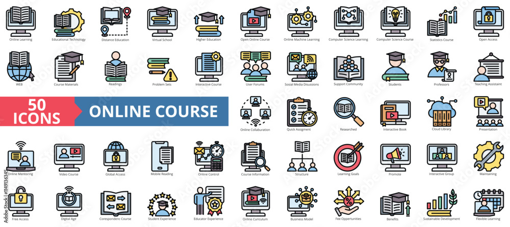 Extend Course Icon Online course icon collection set. Containing online, course, learning ...