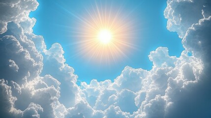 Wall Mural - Blue sky with soft focus white clouds, offering a tranquil atmosphere and ample copy space, perfect for showcasing text, logos, or promotional messages in a clean, airy layout.
