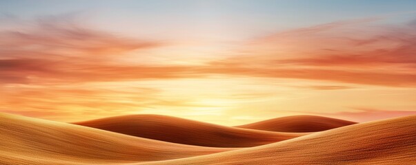 Sticker - A serene desert landscape with rolling dunes under a colorful sunset sky, creating a tranquil and picturesque scene.