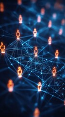 Poster - Global network connection illustration. People icons linked by glowing lines. Modern tech concept for social media, internet communication. Abstract illustration global partnership, teamwork.