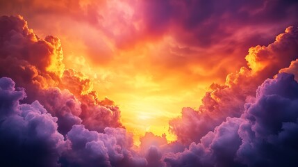 Wall Mural - a vibrant sunset with swirling clouds illuminated in shades of orange, purple, and pink, creating a 