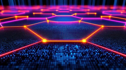 Aufkleber - Abstract digital network with glowing lines and nodes forming hexagonal pattern.