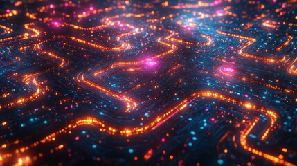 Aufkleber - Abstract glowing circuit board, digital network, technology background.