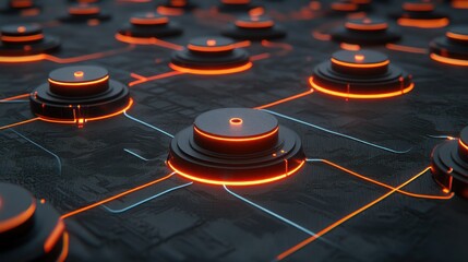 Aufkleber - Abstract network connection, glowing nodes and lines on dark surface.