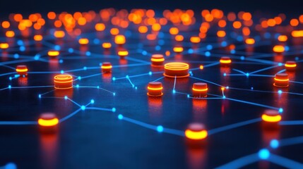 Aufkleber - Abstract network connection, glowing nodes and lines.