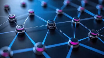 Aufkleber - Abstract network connection nodes linked by glowing lines.