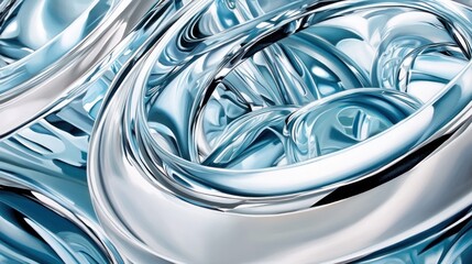 Aufkleber - Abstract swirling metallic blue and silver shapes.