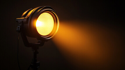 Poster - Bright spotlight illuminating a dark stage during performance preparations. 