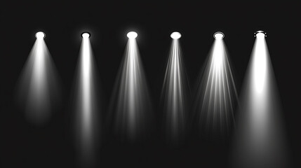 Poster - Bright spotlight beams cast dramatic effects on a dark background. 