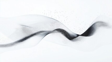 Poster - Abstract futuristic wave design. Dynamic 3d rendering. Black wave of particles on white background. Modern tech illustration. High quality visualization of big data flow. Abstract data network.