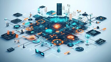 A computer screen with many icons and a large orange one in the middle. Generative AI