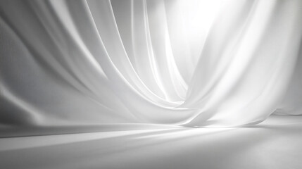 Poster - Soft white fabric drapes create a serene atmosphere in bright light. 