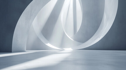 Poster - Soft light illuminates abstract curved structures in a minimalist space. 
