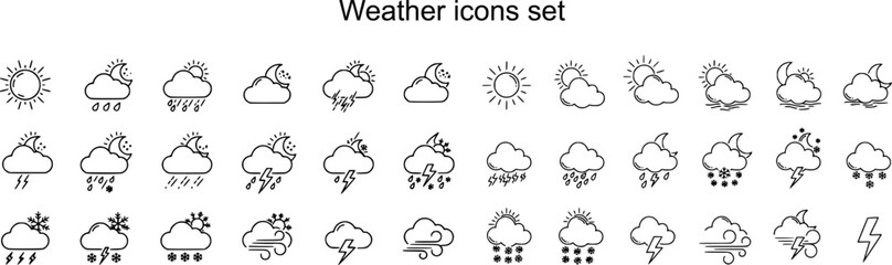 Wall Mural - weather icons. weather forecast icon set. clouds logo. weather , clouds, sunny day, moon, snowflakes