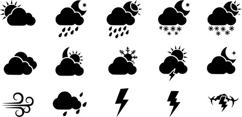 weather icons. weather forecast icon set. clouds logo. weather , clouds, sunny day, moon, snowflakes