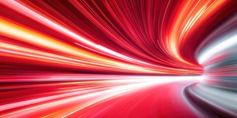 Poster - Abstract vibrant red light leaks create dynamic motion blur effect. Abstract artistic design. Fast speed streaks. Futuristic tunnel effect. Urban city landscape. Bright energetic flow. Blending