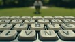 © Santri - Close-up of a typewriter keyboard with blurred person in background.