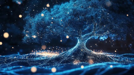 Wall Mural - illuminated tree with vibrant lights and surreal digital effect