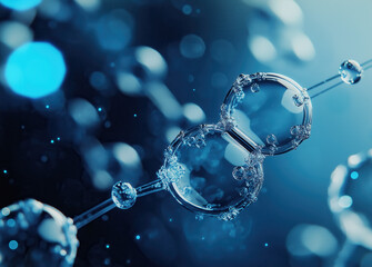 Poster - A close-up view of molecular structures with a blue and black background, showcasing the beauty of science and the intricacies of molecular composition.