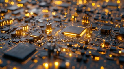 Poster - Close-up of illuminated circuit board with central processor.