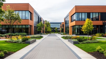 Wall Mural - Modern Urban Office Complex Surrounded by Greenery and Contemporary Architecture in a Business District