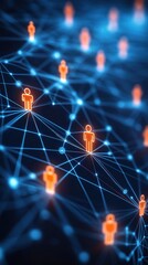 Poster - Global network connection concept illustration. Abstract image shows interconnected people icons. Illustrates global communication, data exchange. Digital tech visualizes online communities,