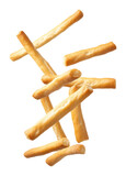 Breadsticks on a white background, isolated snack concept
