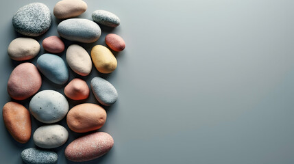 Poster - serene pastel stones arranged on a neutral background. a minimalist composition evoking calm and tra