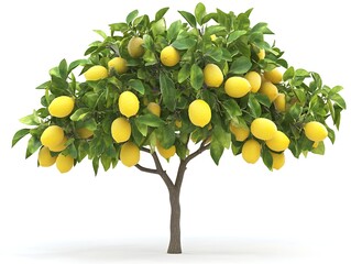 Wall Mural - lemon tree with yellow lemons isolated on white background