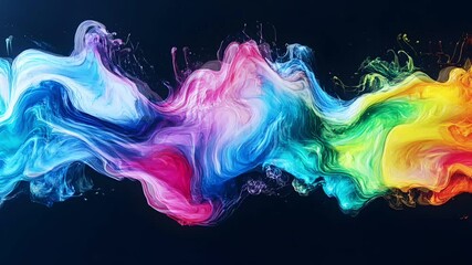 Aufkleber - Fluid Colorful Motion. Abstract Flowing Rainbow Gradient on Black Background. Stunning Artistic Display with Smooth Color Transitions and Dynamic Energy.