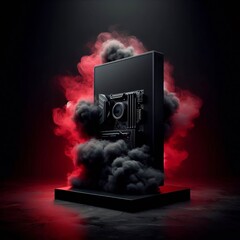 Poster - Abstract smoked display pedestal in various colors on black and white backgrounds