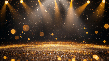 Poster - bright golden stage with sparkling lights for theatrical performances.