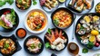 © thongsook - A pristine display of gourmet dishes from around the world, focusing on intricate designs and fresh ingredients on white