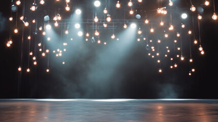Poster - Stage lit with hanging lights creates a dramatic atmosphere for performance. 