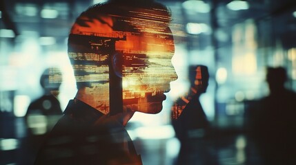 Poster - Double Exposure Virtual Screen Overlay with Human Silhouette