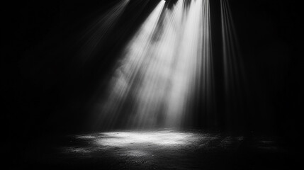 Poster - Light beams shining through darkness create a dramatic atmosphere for performance. 