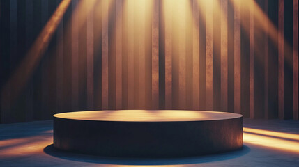 Poster - Circular stage illuminated with dramatic lighting in a minimalistic setting. 