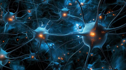 Poster - Microscopic View of Neuron Network Intricate Neural Connections and Synaptic Transmission in the Brain - High-Resolution 3D Rendering