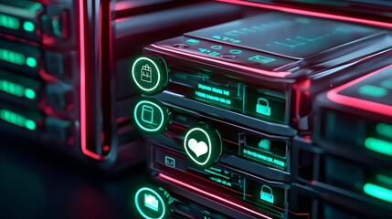 futuristic server data center ui interface - cyberpunk aesthetics