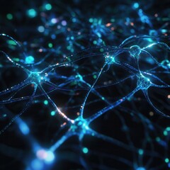 Poster - Microscopic View of Illuminated Neural Network Abstract Glowing Blue Neurons and Synapses
