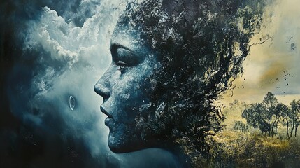 Wall Mural - Surreal Woman in Nature: A Dreamlike Landscape