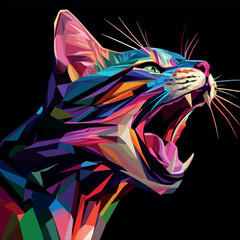  Colorful Low Poly Angry Roaring Cat Vector illustration
