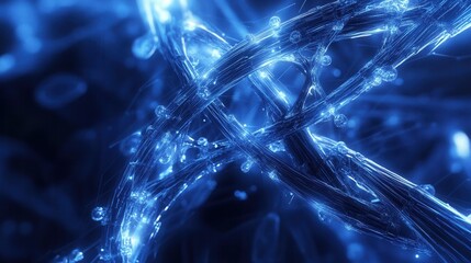Poster - Abstract Blue DNA Double Helix Glowing 3D Render of Genetic Code, Science and Technology Background