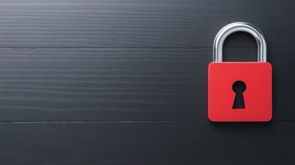 Red padlock on a dark wooden surface creating an impression of security and protection for digital access