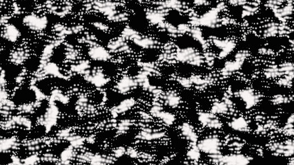 Poster - Waving particles in the abstract space, computer generated 3d rendering liquid surface. Abstract polygonal loop black background with connected lines and dots.