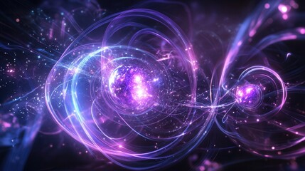 Poster - Abstract Purple and Blue Energy Swirls Glowing Plasma, Cosmic Nebula, Light Trails Background Image