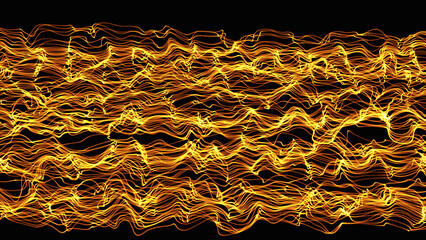 Poster - Fire flames on a black background. Abstract yellow blurred seamless background (texture) with envelop tongues of fire or explosion