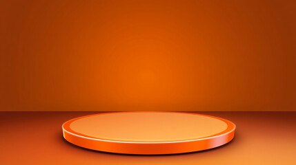Poster - Bright orange circular platform on a glowing orange background showcasing minimalism. 