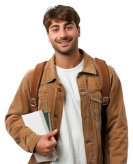 Sticker - PNG Young western man background backpack smiling.